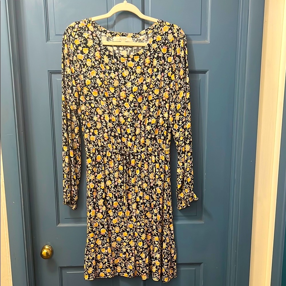 Floral Long Sleeve Dress - Black and Yellow